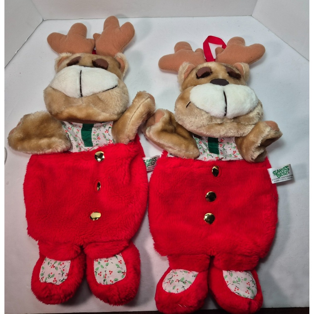 Santa's Best Stocking Sleeping Reindeer Christmas Stocking/Puppet 17" Plush x 2